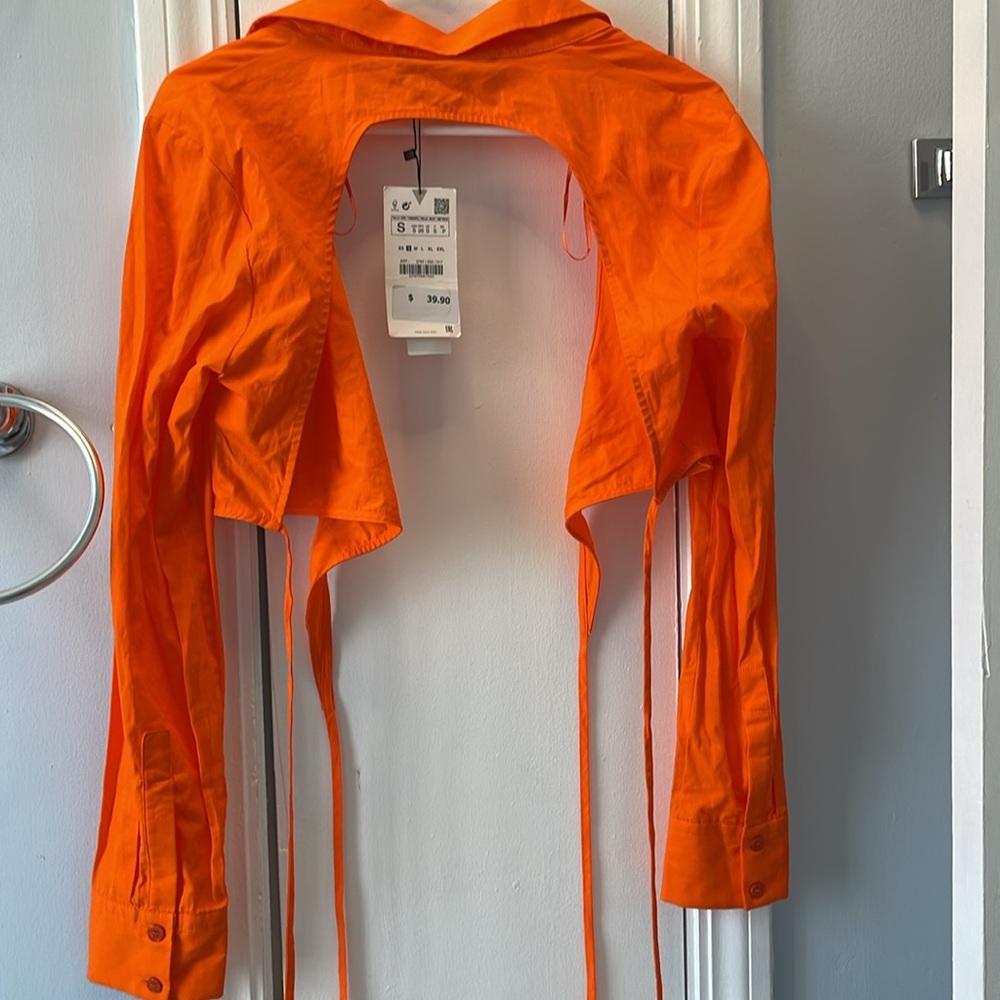 Zara Backless Wrap Long Sleeve Crop Top Size Small NWT - Picture 3 of 4